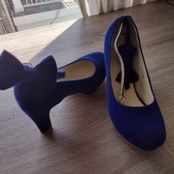 Navy blue ankle bow high heels - Picture 1 of 3